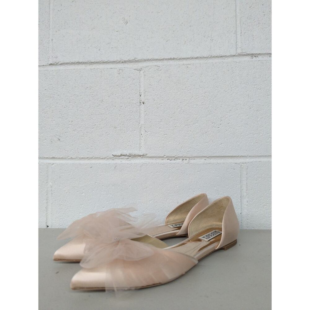 Badgley mischka fergie Sz 8 ballet pink flats pointed toe bow tulle rhinestone - Picture 3 of 7